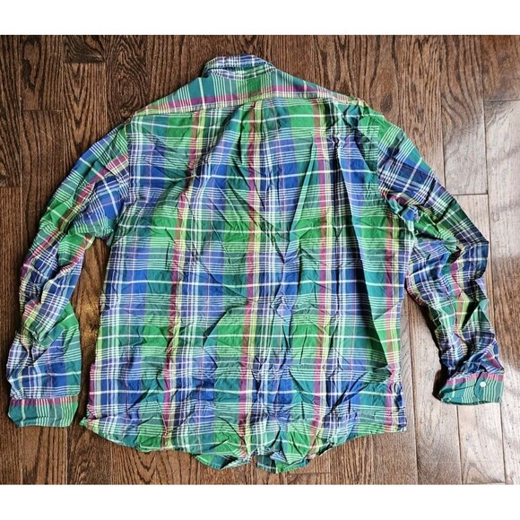 Ralph Lauren Long Sleeve Shirt Mens XXL Blue Green Plaid Classic Fit Red Pony - Picture 2 of 9